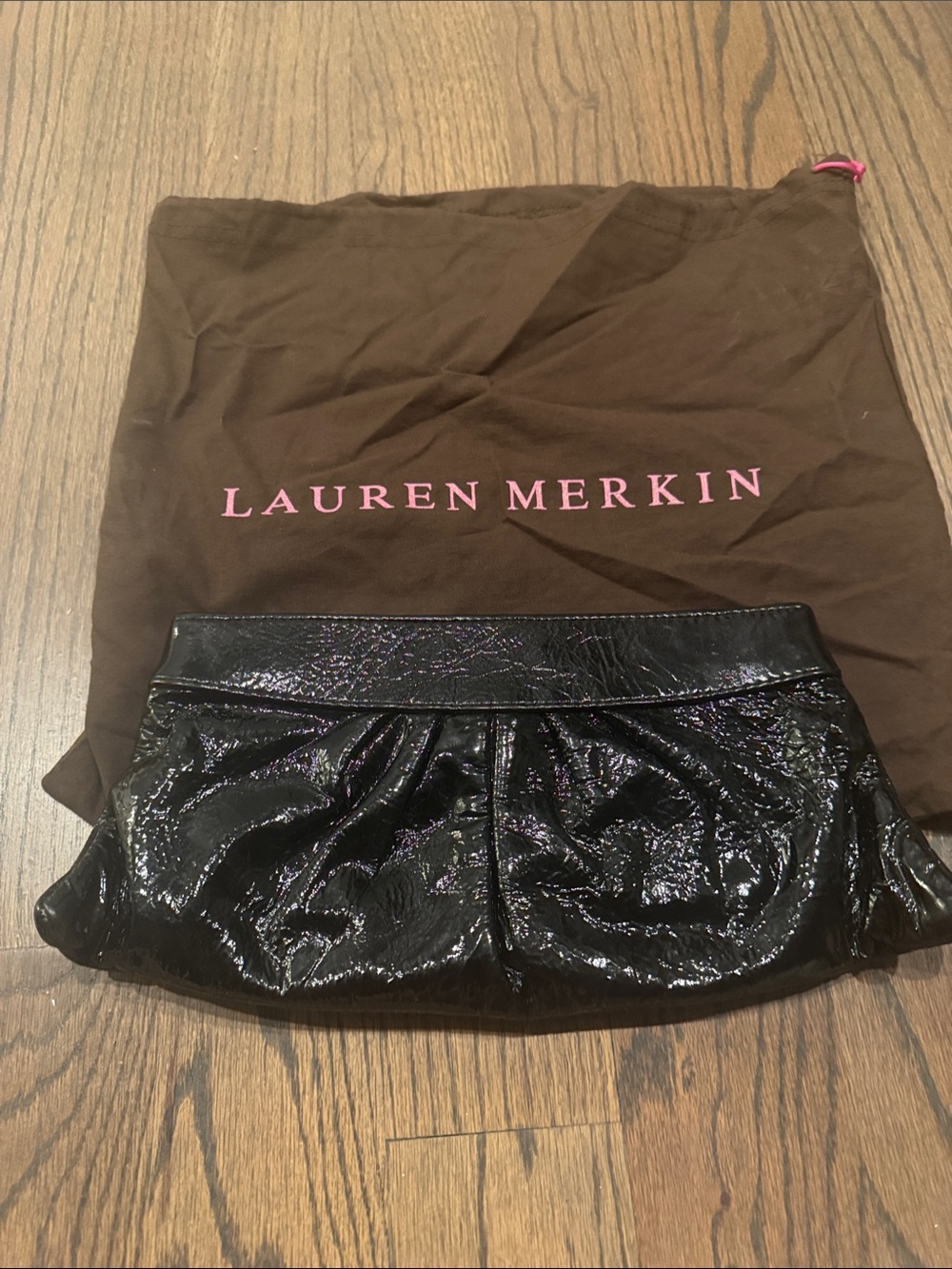 Lauren Merkin Black Patent Fold-Over Clutch